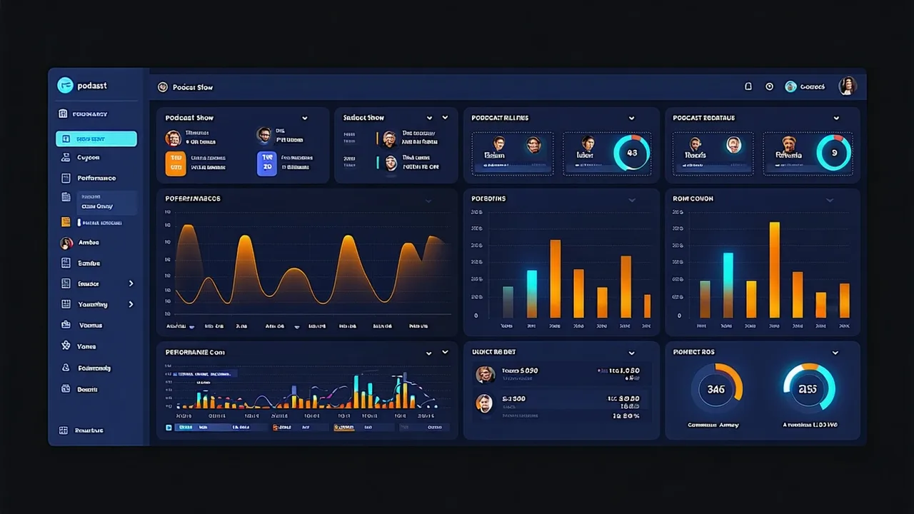 Podvynt network analytics dashboard showing podcast performance metrics and subscriber trends